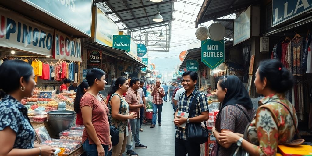 Colorful local market with small businesses and entrepreneurs.