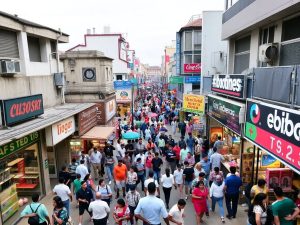 Imagini cu zone comerciale ocupate de francize locale.