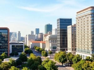 Peisaj urban modern din București, clădiri internaționale.