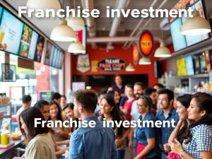 Magazin de franciză aglomerat cu clienți fericiți.