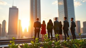 Oraș modern la răsărit, simbolizând oportunități de investiții.